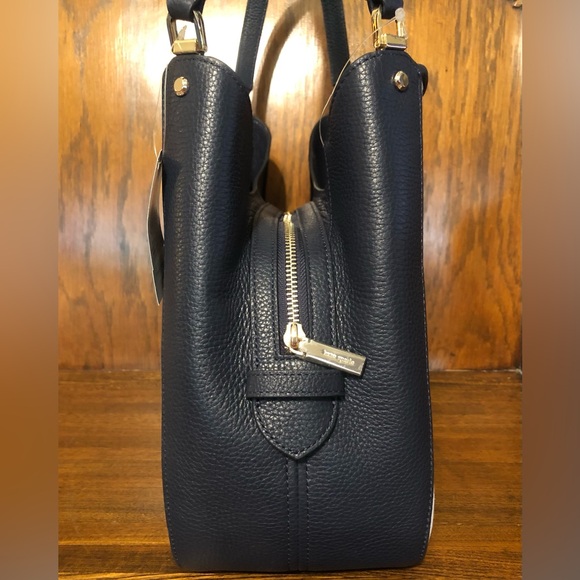 NWT-Kate Spade-Leila-Med 3 Compartment Shoulder-Patchwork Suede-Blazer Blue-$479 - Picture 5 of 15